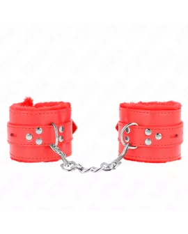 KINK - Pelzgefütterte Handgelenkfesseln Rot Verstellbar 17-29 cm