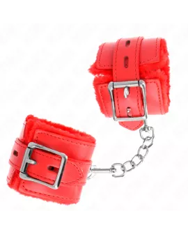 KINK - Pelzgefütterte Handgelenkfesseln Rot Verstellbar 17-29 cm