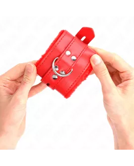 KINK - Pelzgefütterte Handgelenkfesseln Rot Verstellbar 17-29 cm