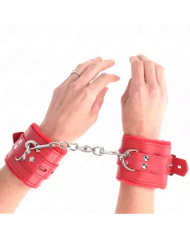 KINK - Pelzgefütterte Handgelenkfesseln Rot Verstellbar 17-29 cm