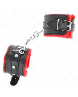 KINK Pelzgefütterte Handgelenkfesseln Rot - Verstellbar 17-29 cm