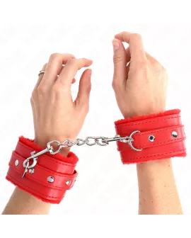 KINK Premium Pelzgefütterte Handgelenkfesseln Rot - Verstellbar 17-29 cm