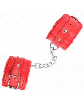 KINK Premium Pelzgefütterte Handgelenkfesseln Rot - Verstellbar 17-29 cm