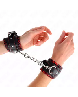 KINK Pelzgefütterte Handgelenkfesseln Rot/Schwarz - 17-29 cm