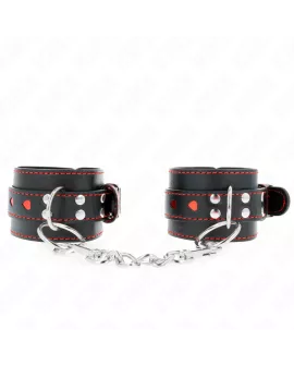 KINK Schwarze Handgelenkfesseln - Rote Herzeinlage, Verstellbar 21-28 cm