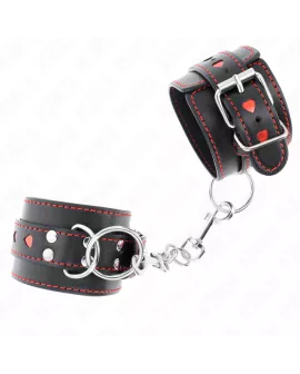 KINK Schwarze Handgelenkfesseln - Rote Herzeinlage, Verstellbar 21-28 cm