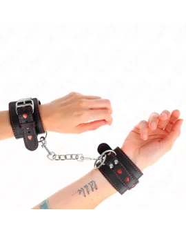 KINK Schwarze Handgelenkfesseln - Rote Herzeinlage, Verstellbar 21-28 cm