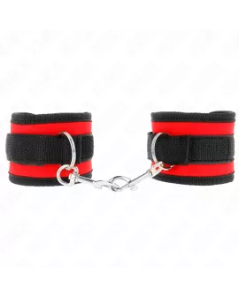 KINK Nylon Bind-Handschellen Rot-Schwarz - 18-35 cm