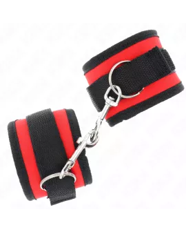 KINK Nylon Bind-Handschellen Rot-Schwarz - 18-35 cm