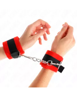 KINK Beginner Pelz-Handschellen Schwarz-Rot 30 x 7 cm