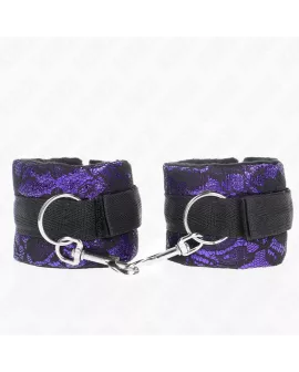KINK Handgelenksfesseln Samtspitze Nylon - Lila/Schwarz 23x6,5cm