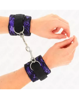 KINK Handgelenksfesseln Samtspitze Nylon - Lila/Schwarz 23x6,5cm
