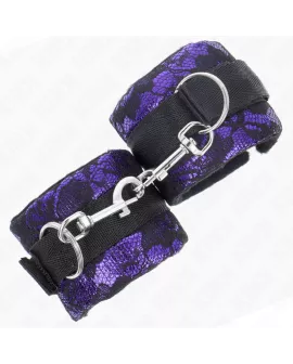 KINK Handgelenksfesseln Samtspitze Nylon - Lila/Schwarz 23x6,5cm