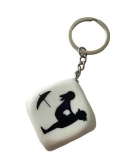 Diablo Picante - Weißer Würfel-Schlüsselanhänger mit Erotik-Posen