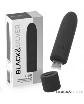 BLACK & SILVER - GERI USB WIEDERAUFLADBARER VIBRIERENDER BULLET 8 VIBRATIONEN SCHWARZ 10 X 2,2 CM