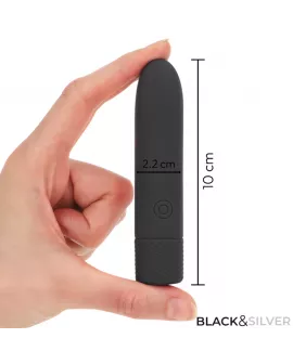 BLACK & SILVER - GERI USB WIEDERAUFLADBARER VIBRIERENDER BULLET 8 VIBRATIONEN SCHWARZ 10 X 2,2 CM