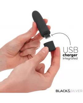 BLACK & SILVER - GERI USB WIEDERAUFLADBARER VIBRIERENDER BULLET 8 VIBRATIONEN SCHWARZ 10 X 2,2 CM