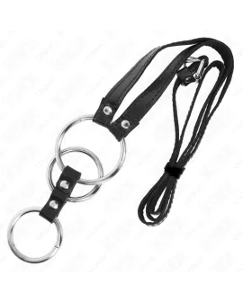 KINK - Dreifach Metall Penisring 3,8-5cm Leder-Gurten 112cm