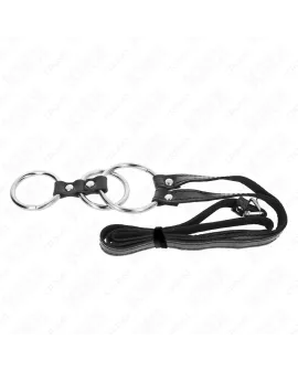 KINK - Dreifach Metall Penisring 3,8-5cm Leder-Gurten 112cm