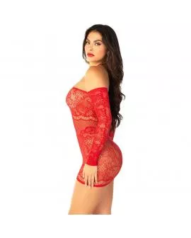 LEG AVENUE - OFF-SHOULDER LANGÄRMELIGES MESH-MINIKLEID ROT