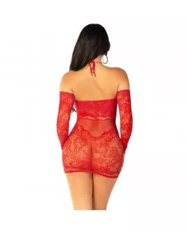 LEG AVENUE - OFF-SHOULDER LANGÄRMELIGES MESH-MINIKLEID ROT