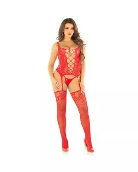 LEG AVENUE - CAMIGARTER + STRÜMPFE + TANGA ROT EINE GRÖSSE