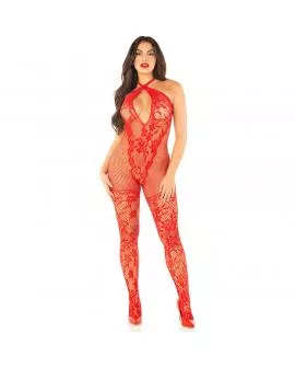 LEG AVENUE - NETZ-BODYSTOCKING MIT BLUMENDRUCK, ROT, EINE GRÖSSE