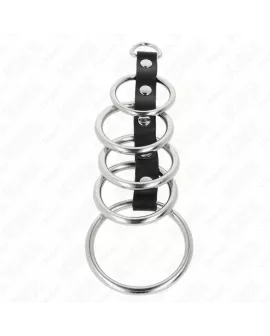 KINK - 5 METALL PENISRINGE 3,2 CM BIS 5 CM DURCH LEDER VERBUNDEN