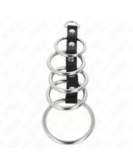 KINK - 5 Metall-Penisringe 3,2-5 cm Leder-Verbunden