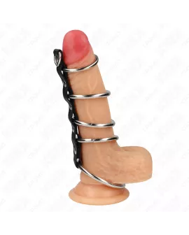 KINK - 5 METALL PENISRINGE 3,2 CM BIS 5 CM DURCH LEDER VERBUNDEN