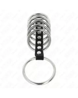 KINK - 7 Penisringe aus Metall 3,2-5 cm Leder verbunden