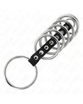 KINK - 7 Penisringe aus Metall 3,2-5 cm Leder verbunden