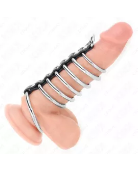 KINK - 7 Penisringe aus Metall 3,2-5 cm Leder verbunden