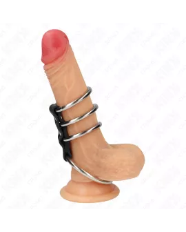 KINK - 4 Metall Penisringe 3,7-5 cm Leder verbunden