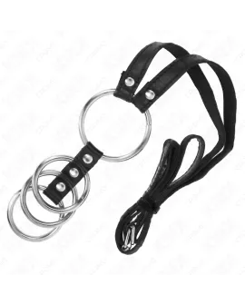 KINK - 4 Verbundene Penisringe Metall 3,8-5 cm Leder 112 cm