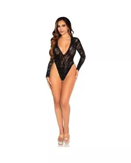 Leg Avenue - Spitzen-Body mit langen Ärmeln & Diamanten Schwarz