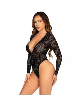 Leg Avenue - Spitzen-Body mit langen Ärmeln & Diamanten Schwarz