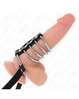 KINK - 5 Penisringe 3,8-5 cm Metall mit Lederband 112 cm