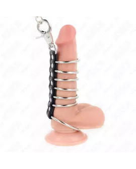 KINK - 7 Metall-Penisringe 3,8-5 cm Lederkette 100 cm