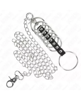 KINK - 7 Metall-Penisringe 3,8-5 cm Lederkette 100 cm