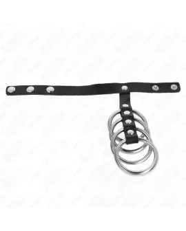 KINK - 4 Metall Penisringe 3,8 cm - Lederband 22 x 1,5 cm