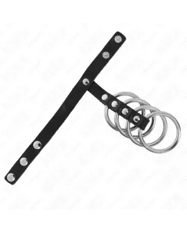 KINK - 4 Metall Penisringe 3,8 cm - Lederband 22 x 1,5 cm