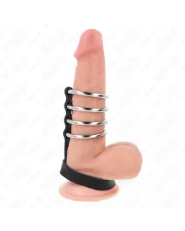KINK - 4 Metall Penisringe 3,8 cm - Lederband 22 x 1,5 cm
