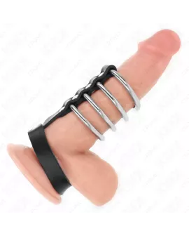KINK - 4 Metall Penisringe 3,8 cm - Lederband 22 x 1,5 cm