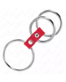 KINK Dreifach Metall-Peniring 3,7-5 cm mit rotem Leder