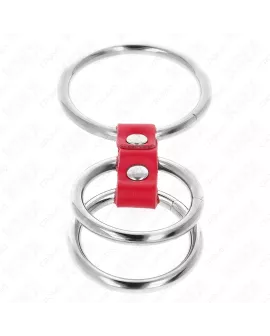 KINK Dreifach Metall-Peniring 3,7-5 cm mit rotem Leder