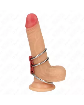 KINK Dreifach Metall-Peniring 3,7-5 cm mit rotem Leder