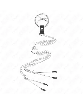 KINK Dreifach Penisring 3,8-5 cm mit Kette und Nippelklemme