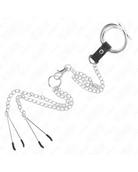 KINK Dreifach Penisring 3,8-5 cm mit Kette und Nippelklemme