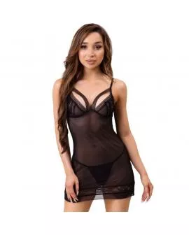 LIVCO CORSETTI FASHION - MELISENDA CF 1709 BADEMANTEL + HEMD + STRING SCHWARZ S